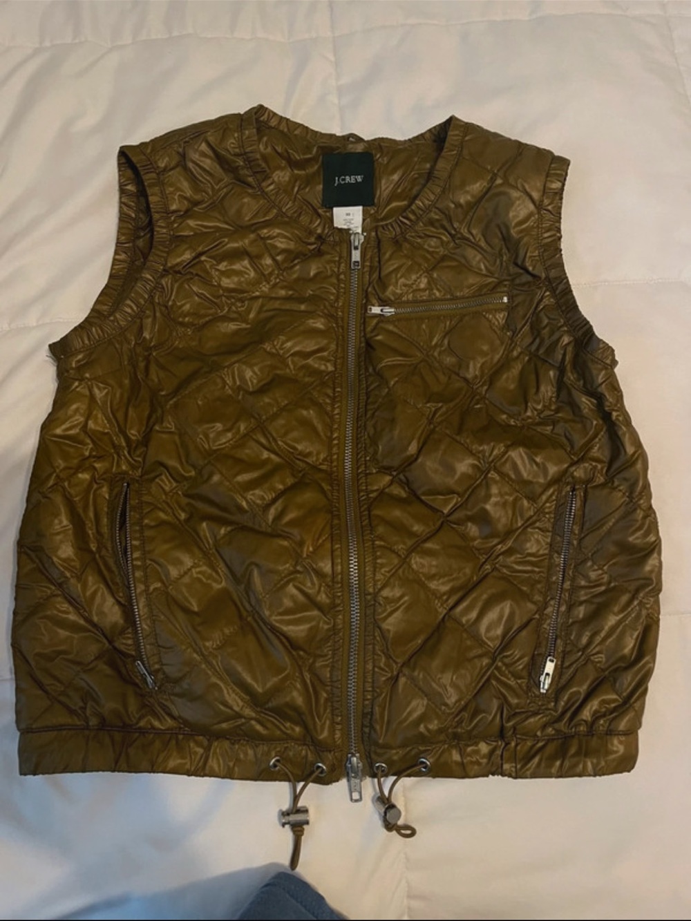 J. Crew Kids Quilted Olive Vest with Zipper Pockets